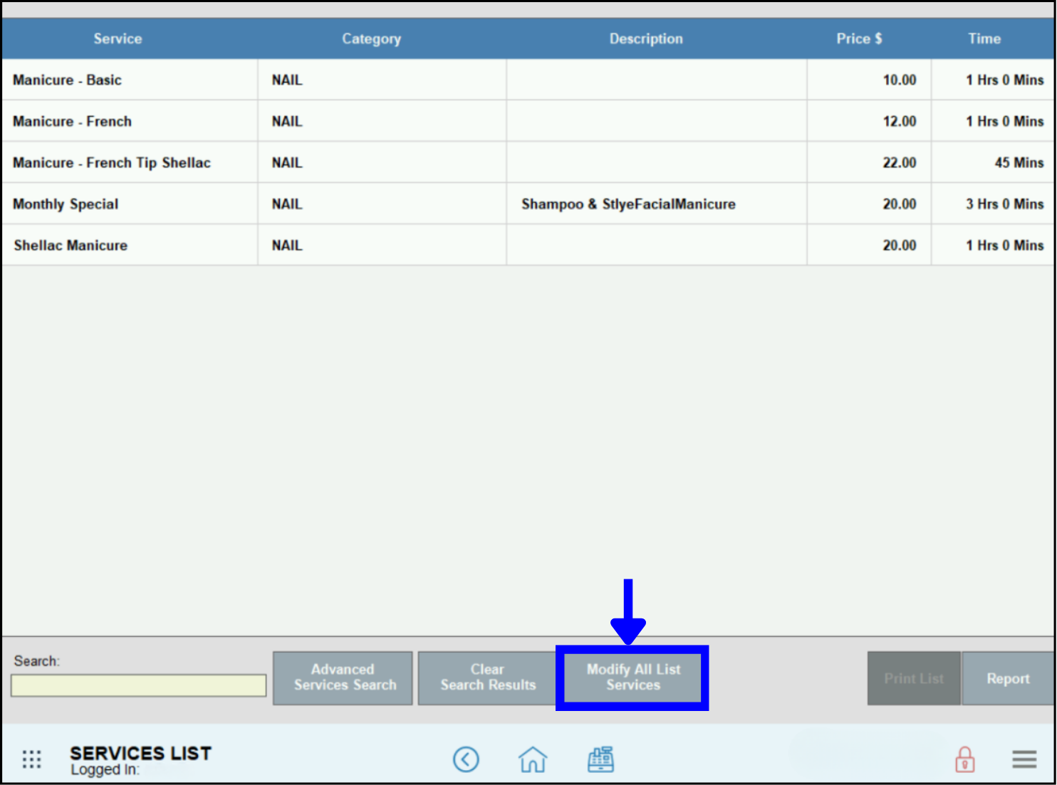 Tap Modify All Services